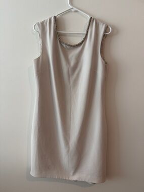 Trina Turk Cream Sleeveless Shift Dress with Beaded Neckline